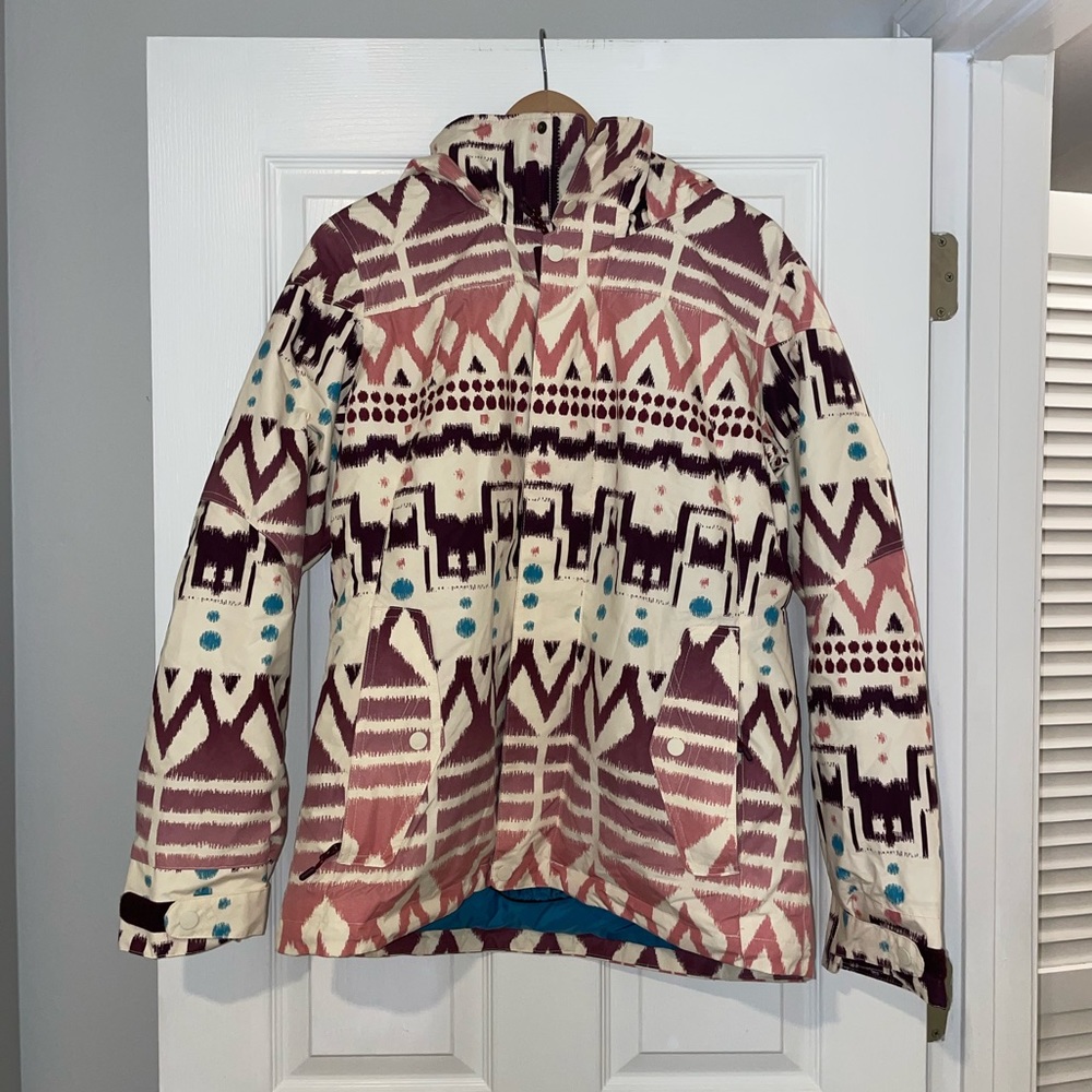 Burton Ski Jacket, Size L, Cream, Blue, Purple and Pink